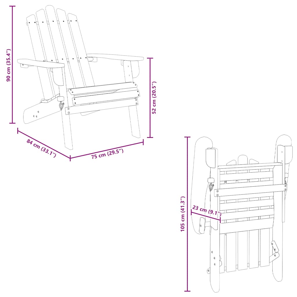 Adirondack-havestol med fodstøtte massivt akacietræ