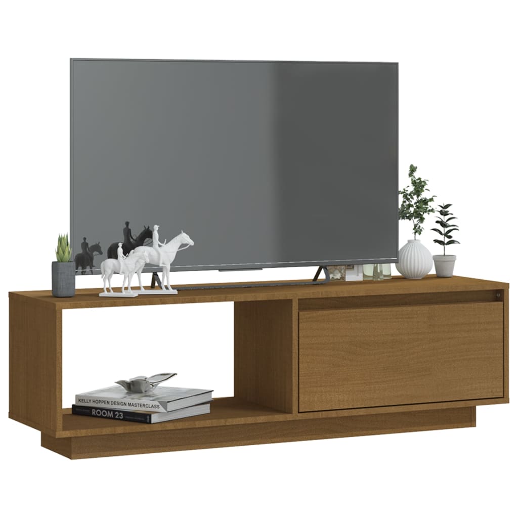 tv-skab 110x30x33,5 cm massivt fyrretræ gyldenbrun