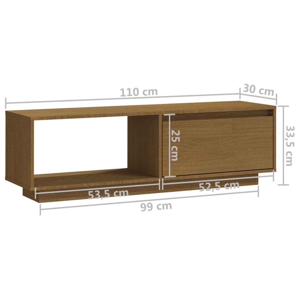 tv-skab 110x30x33,5 cm massivt fyrretræ gyldenbrun