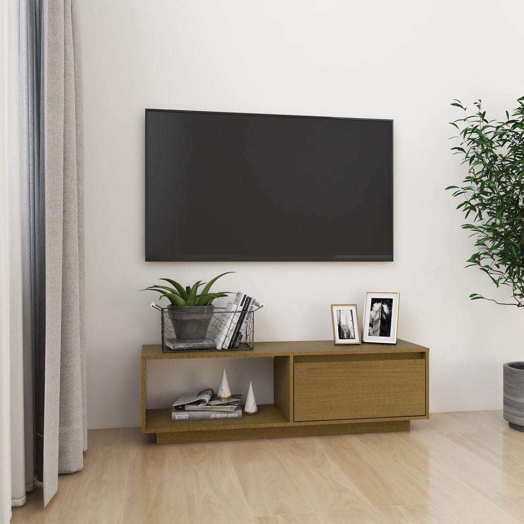 tv-skab 110x30x33,5 cm massivt fyrretræ gyldenbrun