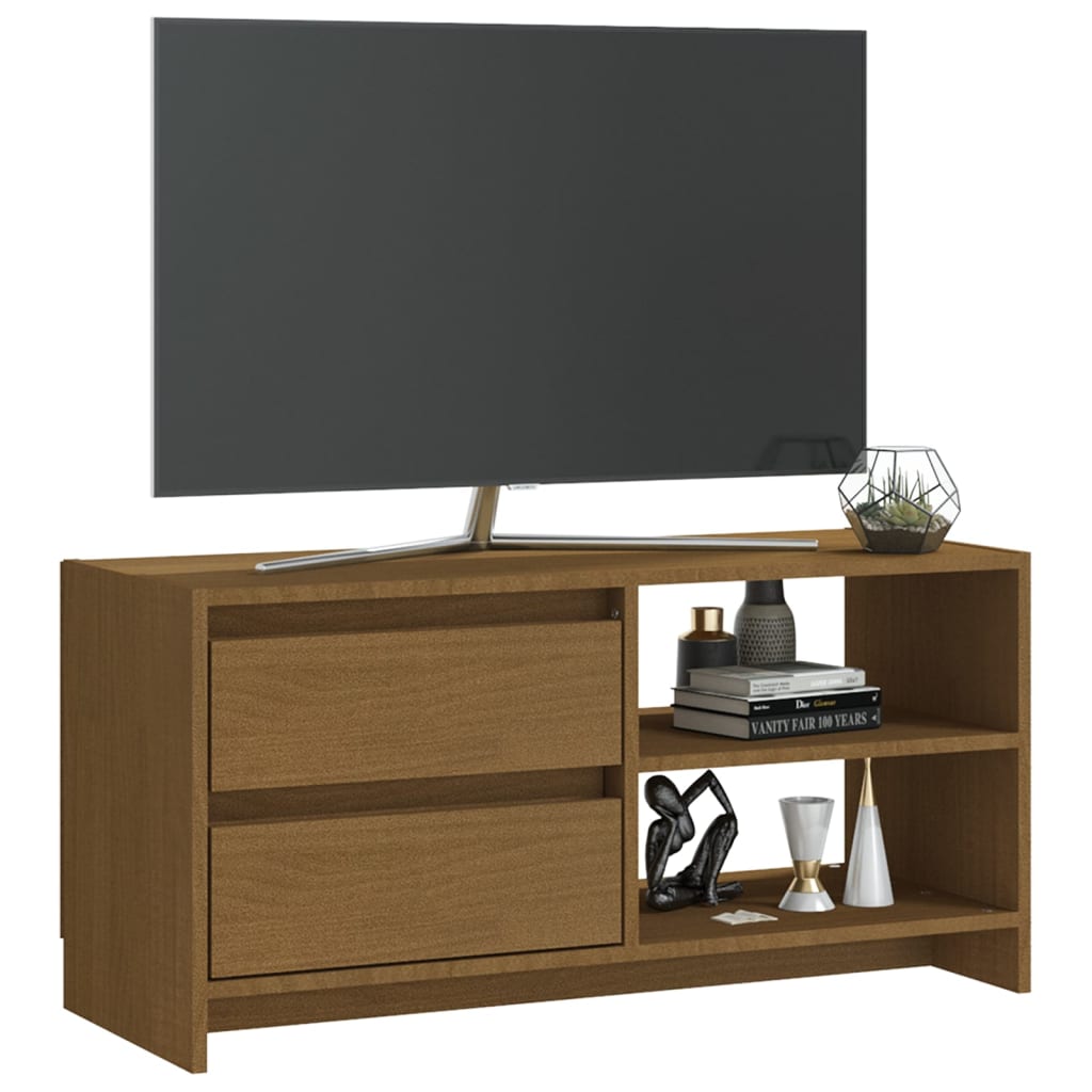 tv-skab 80x31x39 cm massivt grantræ honningbrun