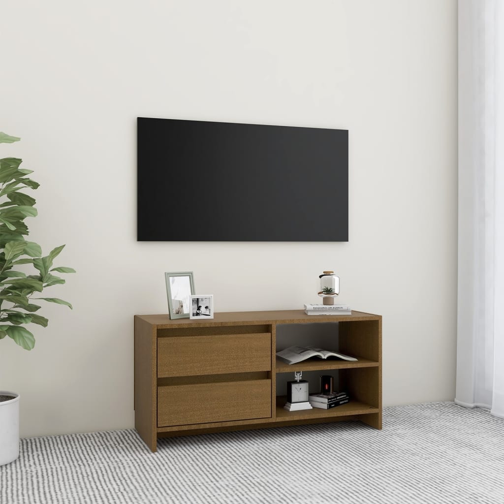 tv-skab 80x31x39 cm massivt grantræ honningbrun