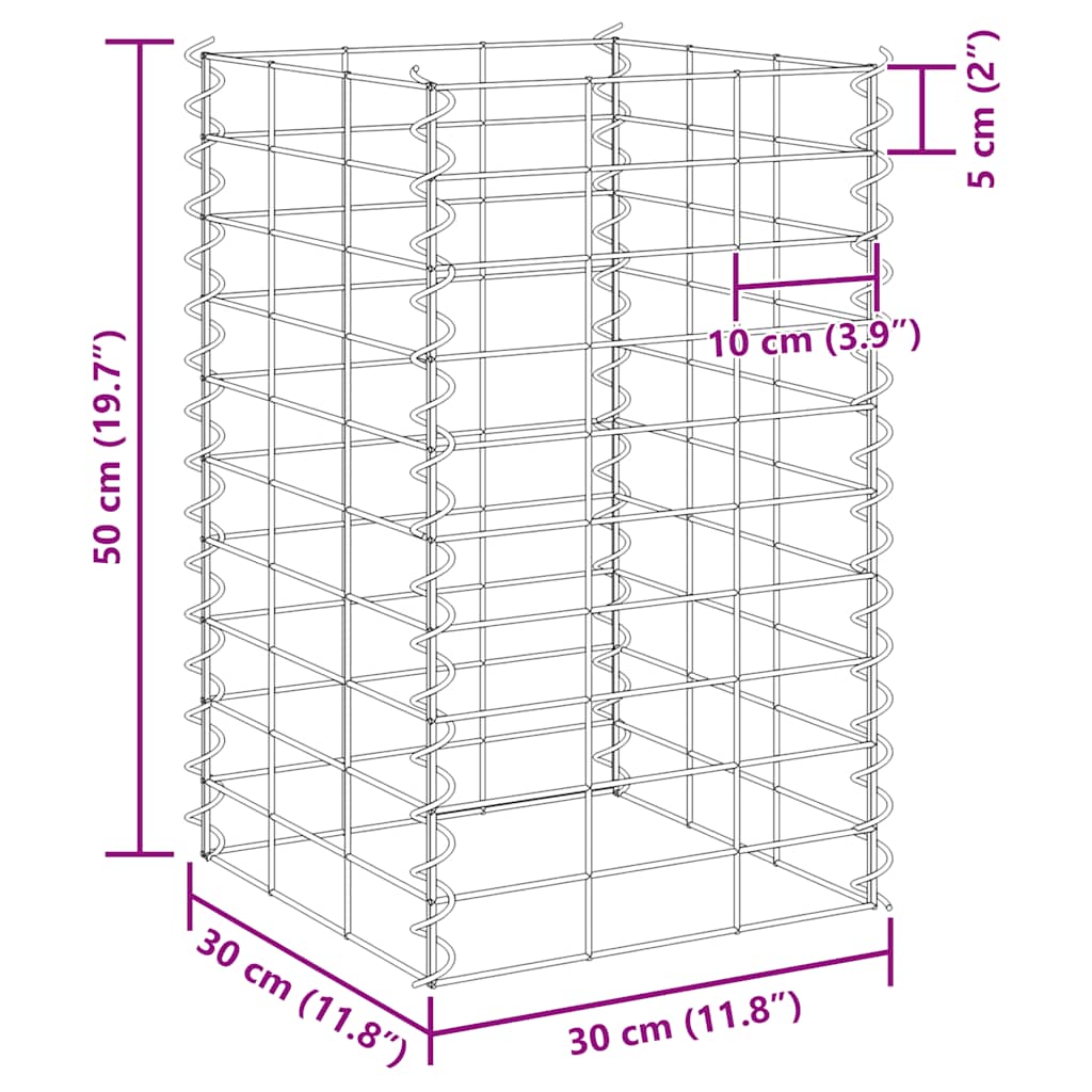 gabion-højbede 3 stk. 30x30x50 cm jern