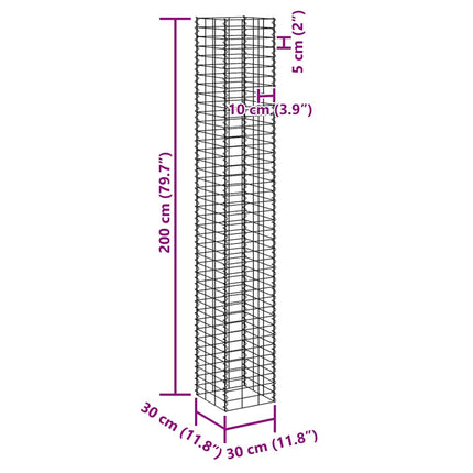 gabion-højbede 3 stk. 30x30x200 cm jern
