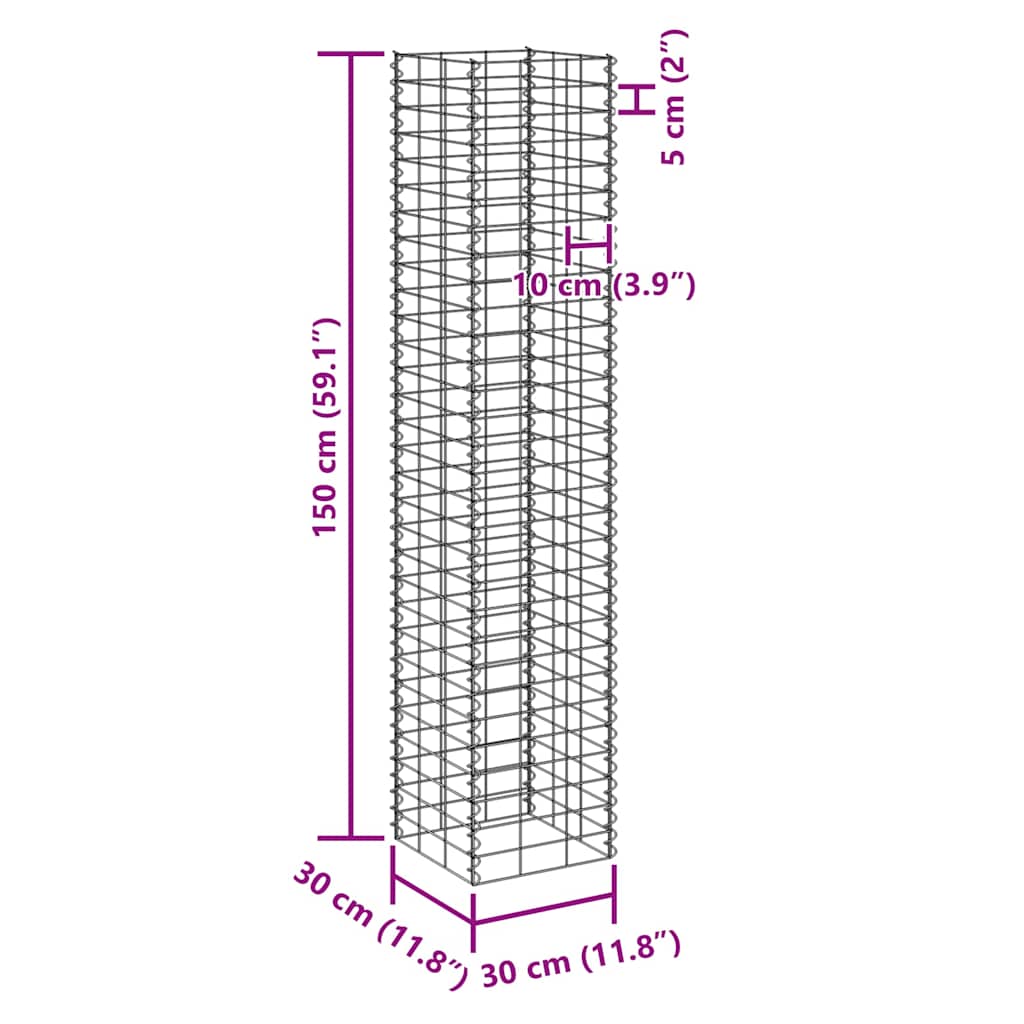 gabion-højbede 4 stk. 30x30x50/100/150/200 cm jern