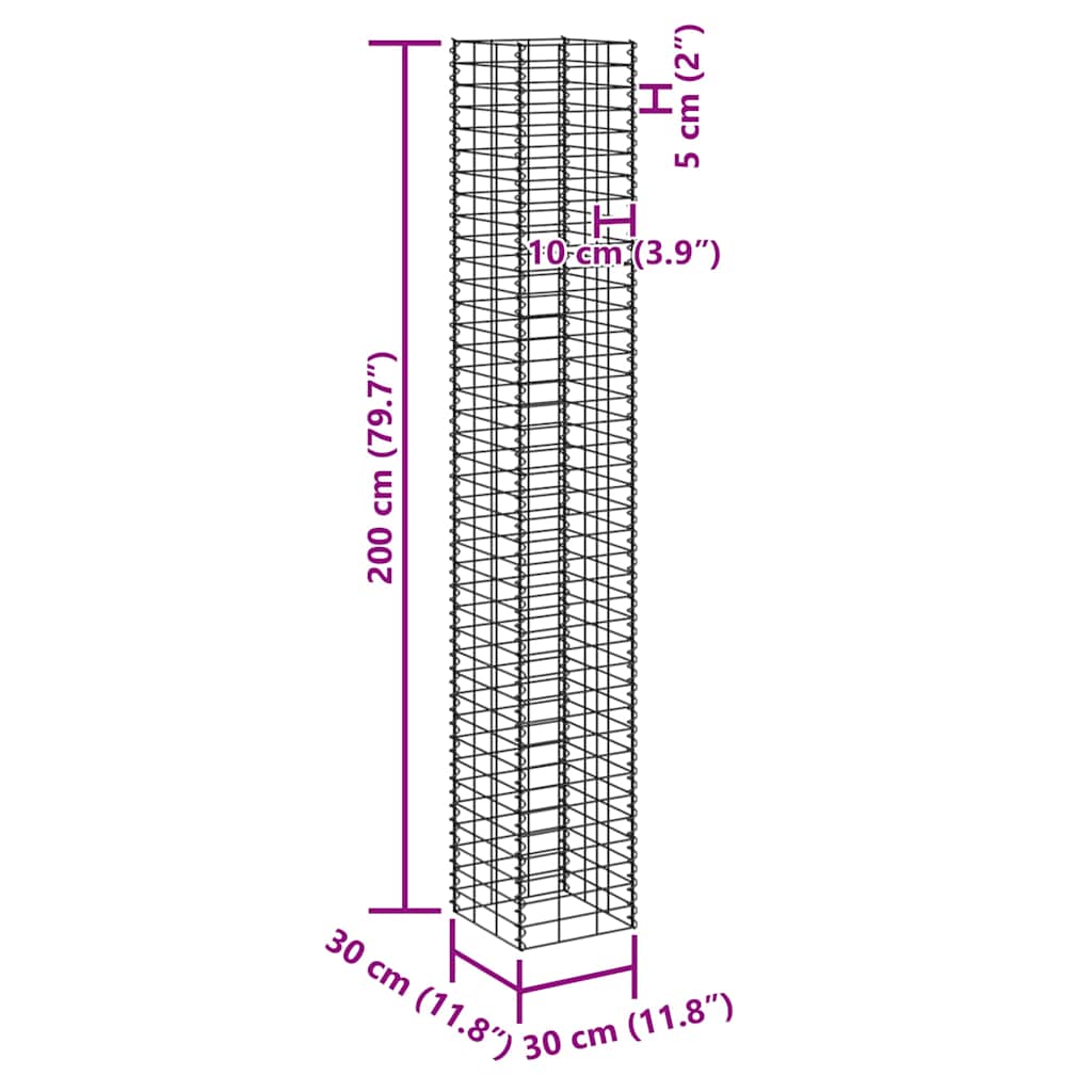 gabion-højbede 4 stk. 30x30x50/100/150/200 cm jern