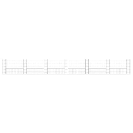 gabionkurv med 7 stolper 740x20x100 cm U-facon jern