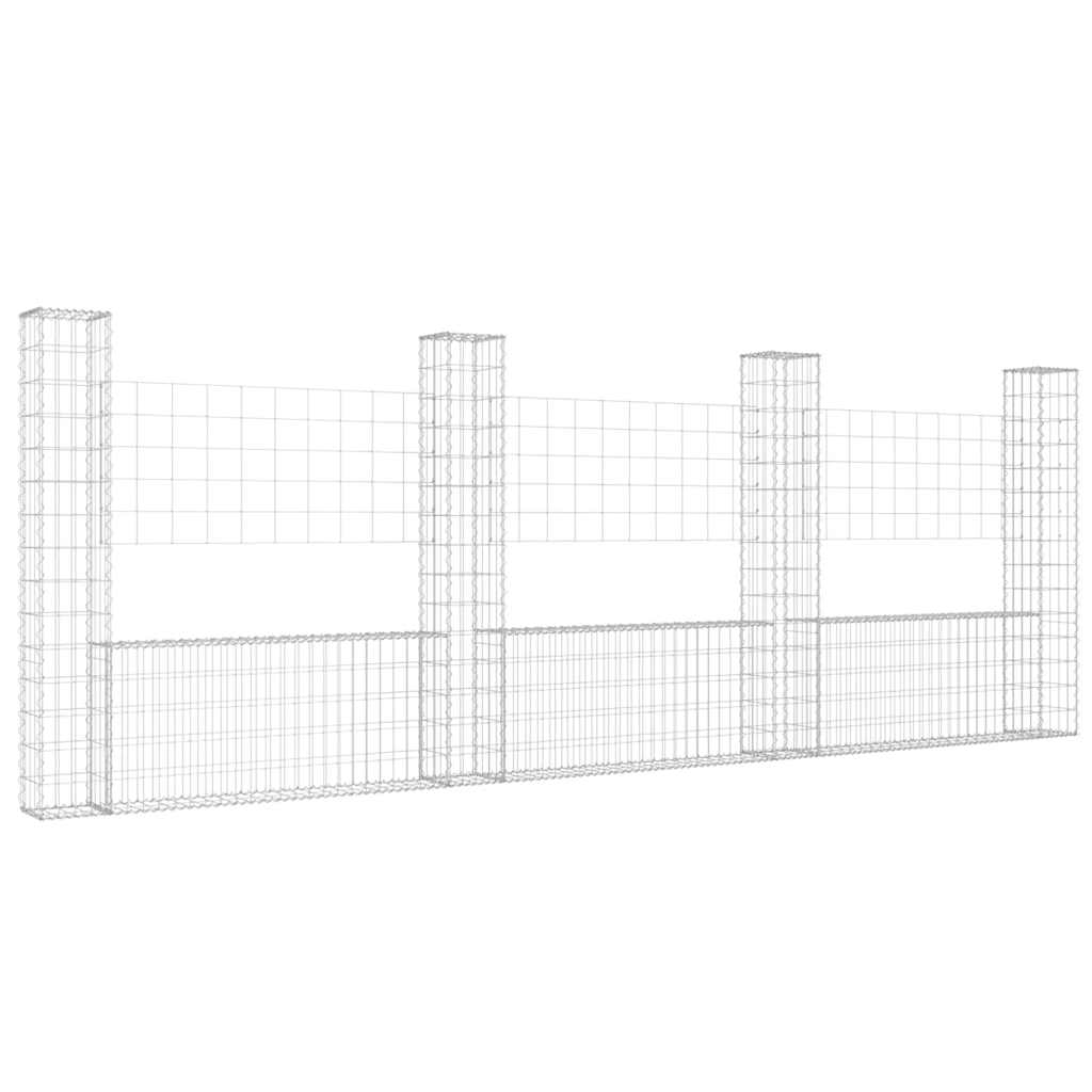 gabionkurv med 4 stolper 380x20x150 cm U-facon jern