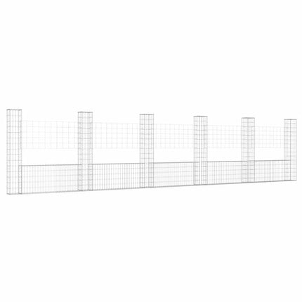 gabionkurv med 6 stolper 620x20x150 cm U-facon jern