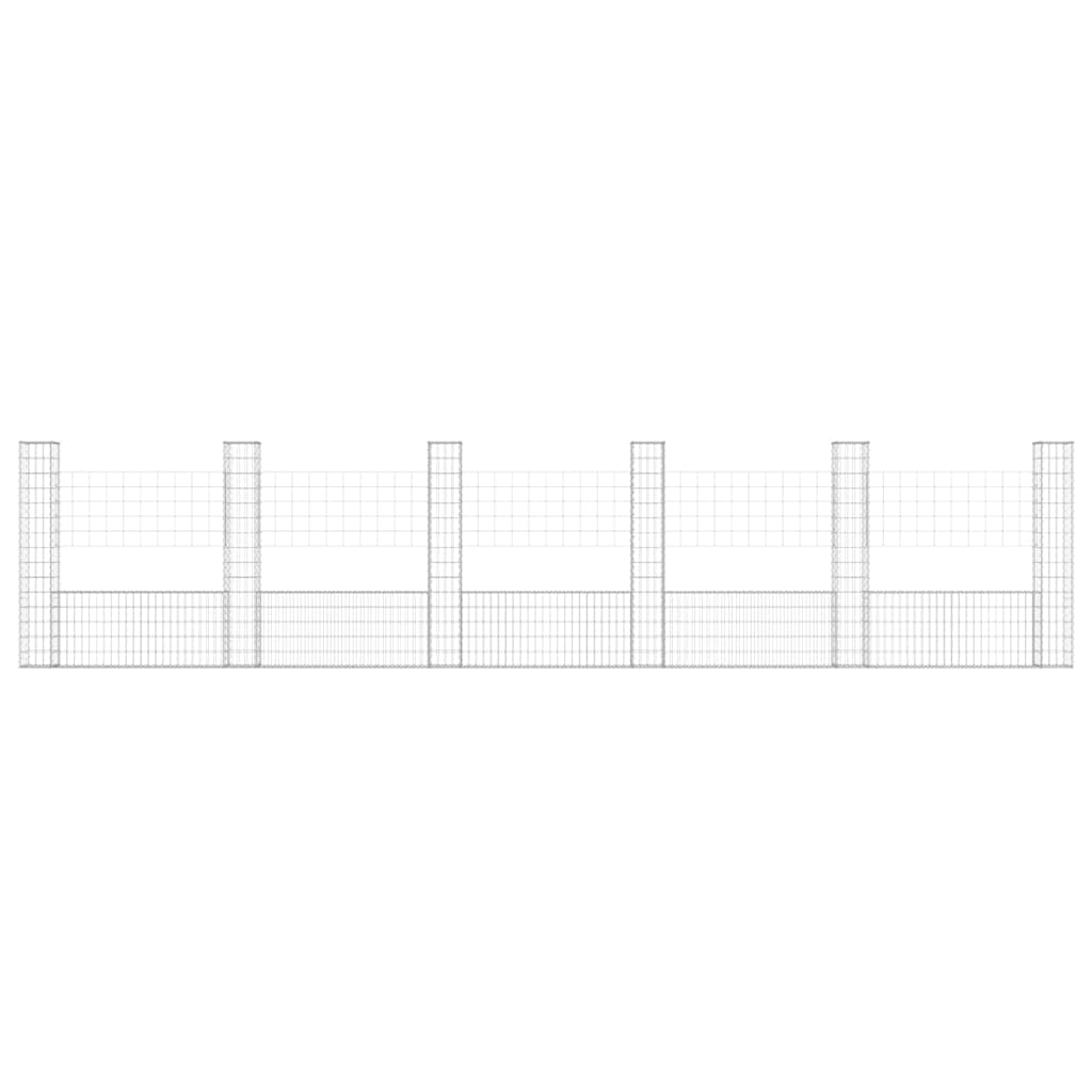 gabionkurv med 6 stolper 620x20x150 cm U-facon jern