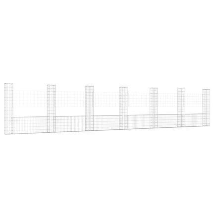 gabionkurv med 7 stolper 740x20x150 cm U-facon jern