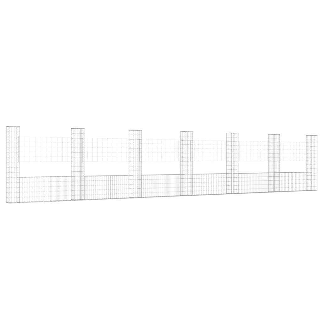 gabionkurv med 7 stolper 740x20x150 cm U-facon jern