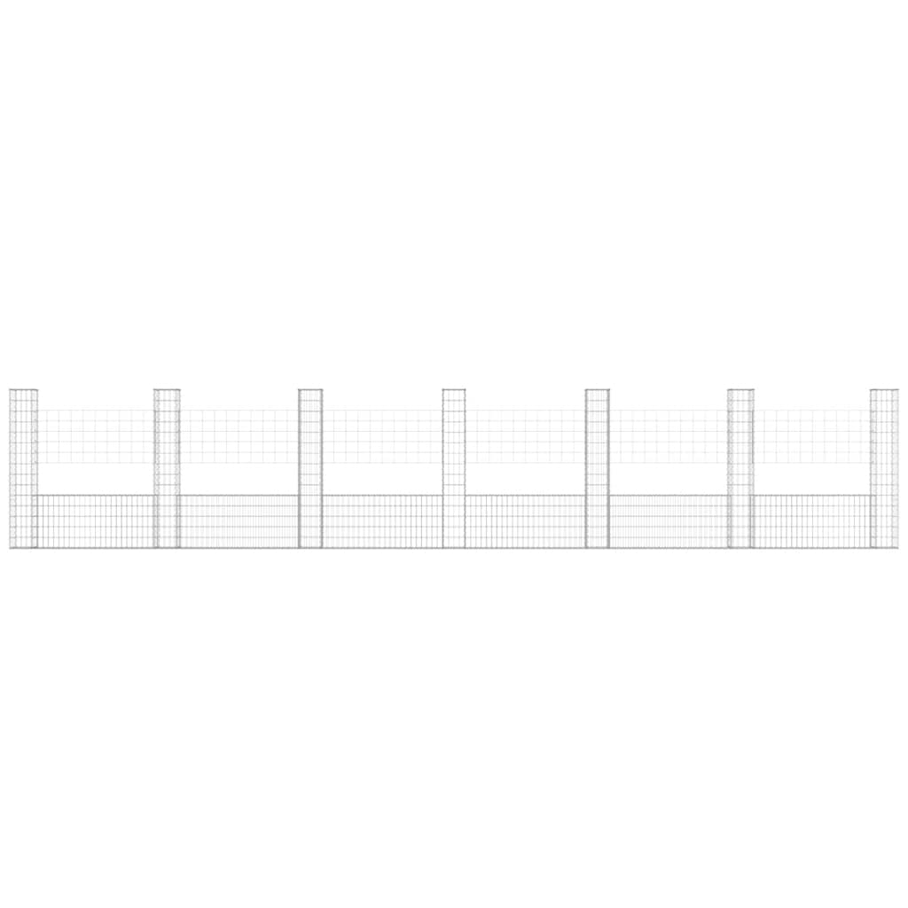 gabionkurv med 7 stolper 740x20x150 cm U-facon jern