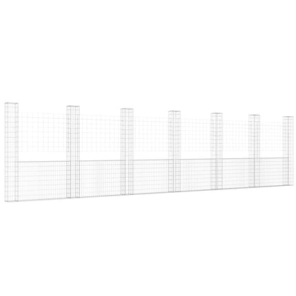 gabionkurv med 7 stolper 740x20x200 cm U-facon jern