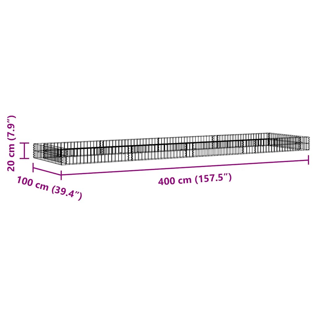 gabion-højbed 400x100x20 cm galvaniseret stål