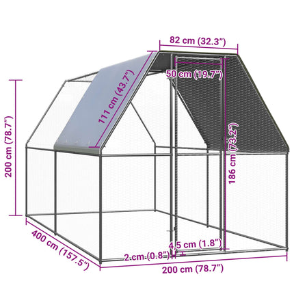 udendørs hønsegård 2x4x2 m galvaniseret stål