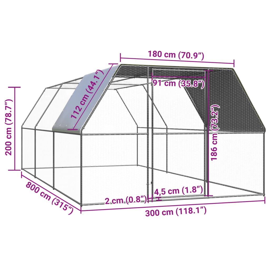 udendørs hønsegård 3x8x2 m galvaniseret stål