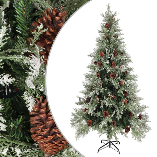juletræ med grankogler 225 cm PVC & PE grøn og hvid