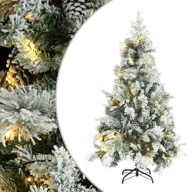 juletræ med sne + lys og grankogler 195 cm PVC og PE