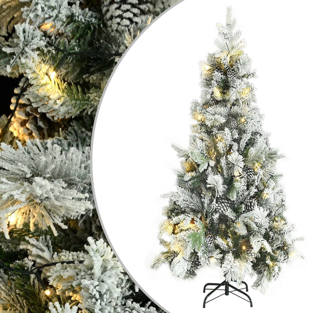 juletræ med sne + lys og grankogler 225 cm PVC og PE