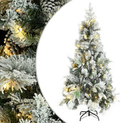 juletræ med sne + lys og grankogler 225 cm PVC og PE