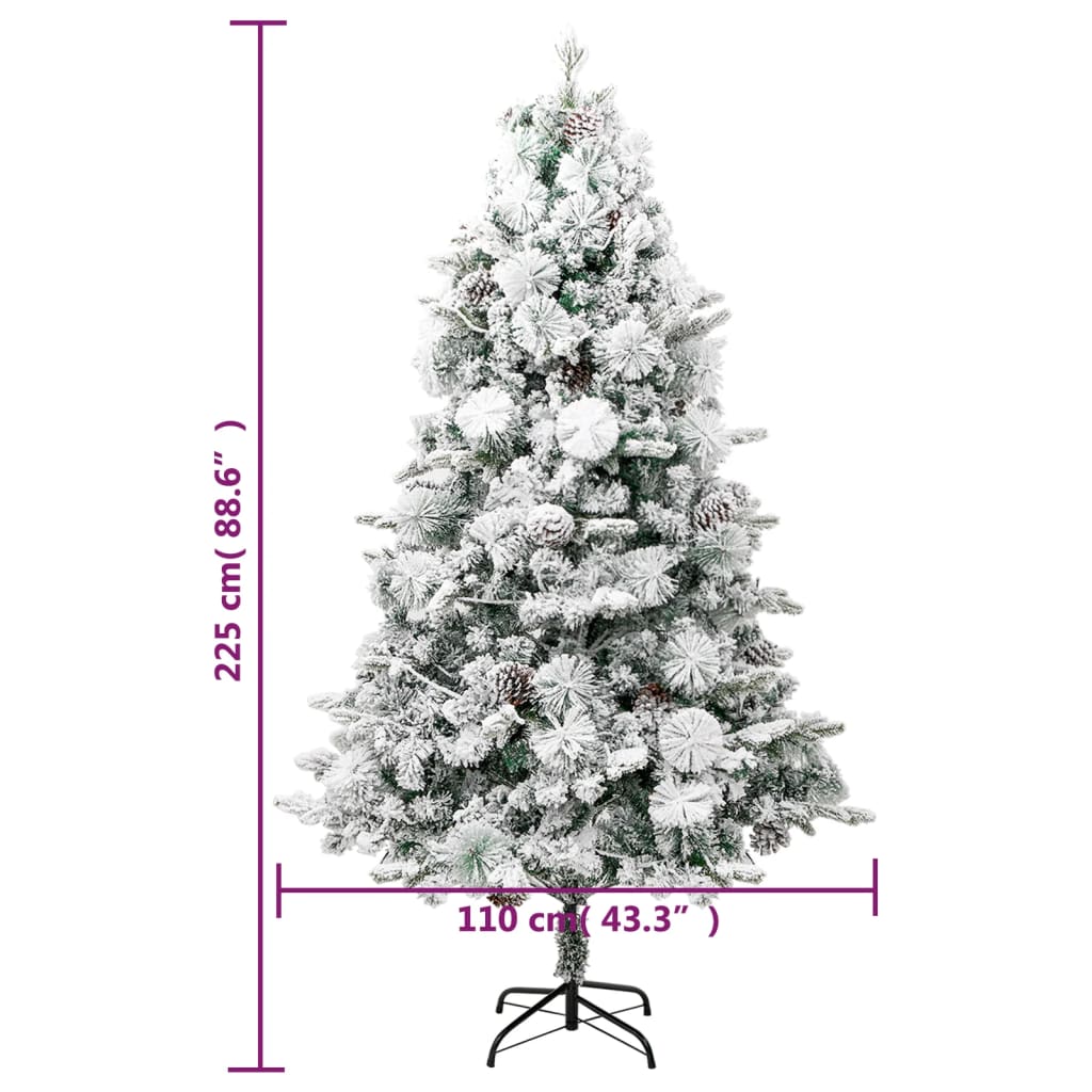 juletræ med sne + lys og grankogler 225 cm PVC og PE