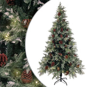 juletræ med grankogler og lys PVC og PE 195 cm grøn og hvid
