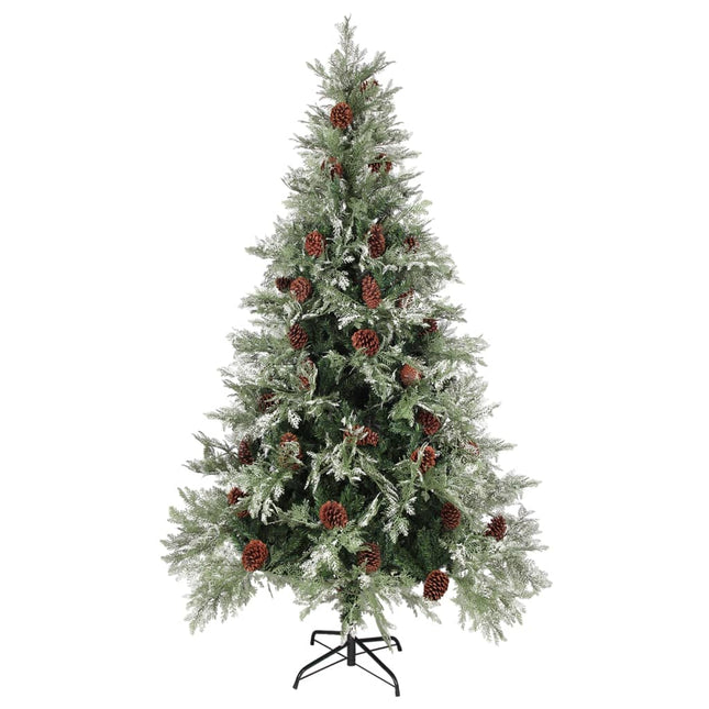 juletræ med grankogler og lys PVC og PE 195 cm grøn og hvid