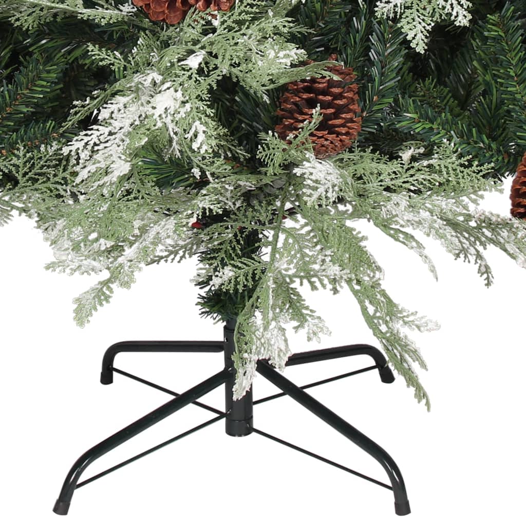 juletræ med grankogler og lys PVC og PE 225 cm grøn og hvid