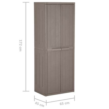 opbevaringsskab til haven 65x45x172 cm PP trælook brun