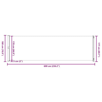 sammenrullelig sidemarkise til terrassen 180x600 cm grå