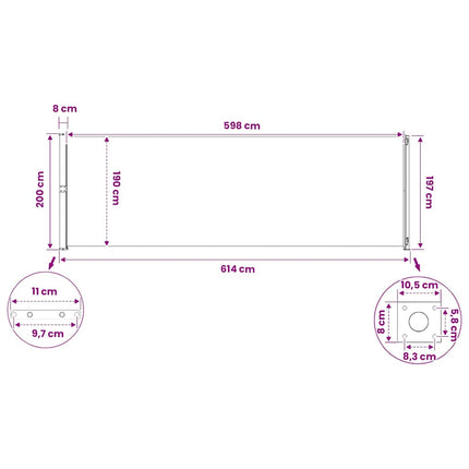 sammenrullelig sidemarkise til terrassen 200x614 cm grå
