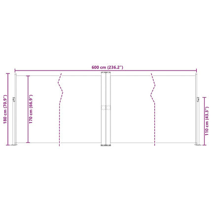 sammenrullelig sidemarkise 180x600 cm brun