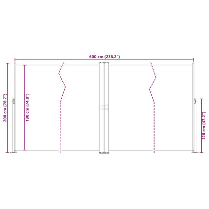 sammenrullelig sidemarkise 200x600 cm sort