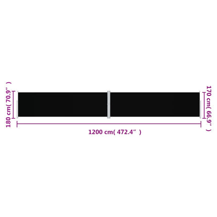 sammenrullelig sidemarkise 180x1200 cm sort