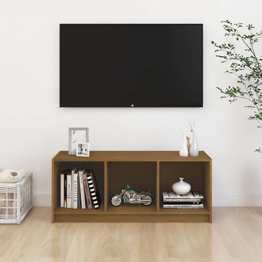 tv-skab 104x33x41 cm massivt fyrretræ gyldenbrun