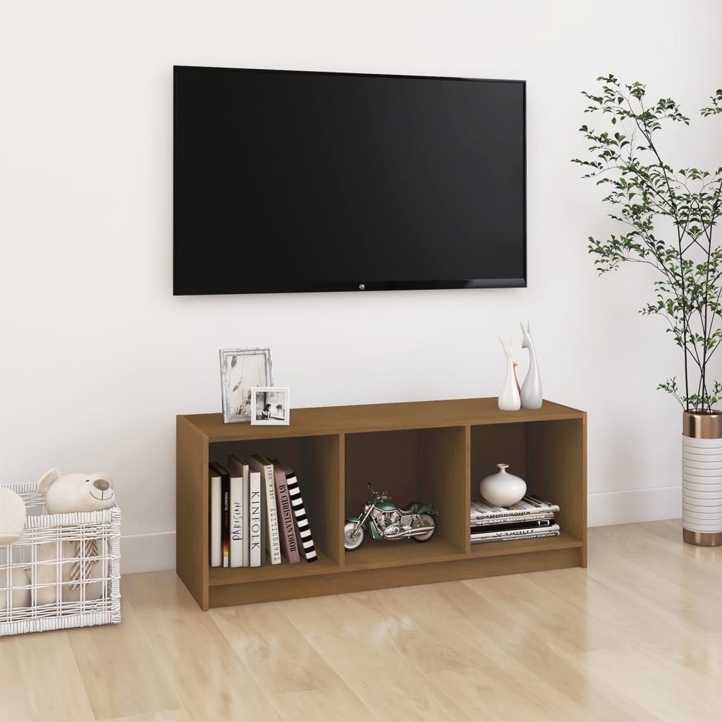 tv-skab 104x33x41 cm massivt fyrretræ gyldenbrun