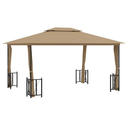 pavillon med sidevægge og dobbelttag 3x4 m gråbrun