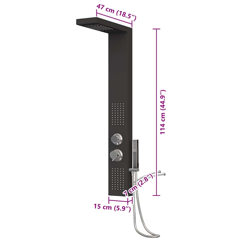 brusepanel aluminium sort