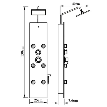 brusepanel 25x47,5x130 cm glas hvid