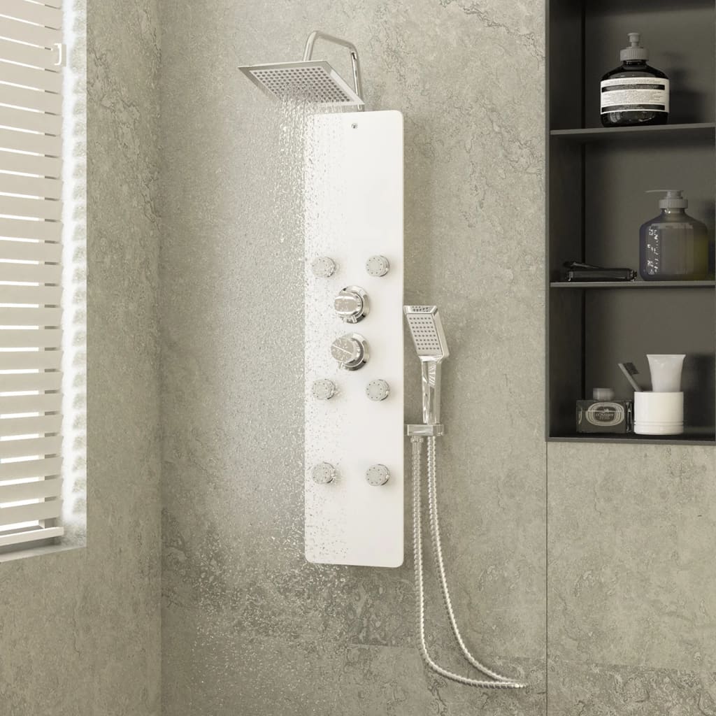 Brusepanel 25 × 47,5 × 130 cm i glas - hvid