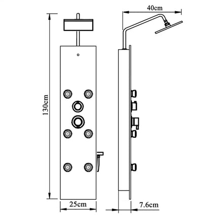 brusepanel 25x47,5x130 cm glas sort