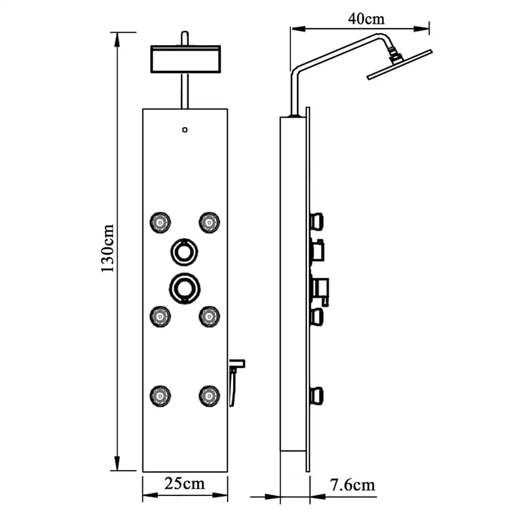 brusepanel 25x47,5x130 cm glas sort