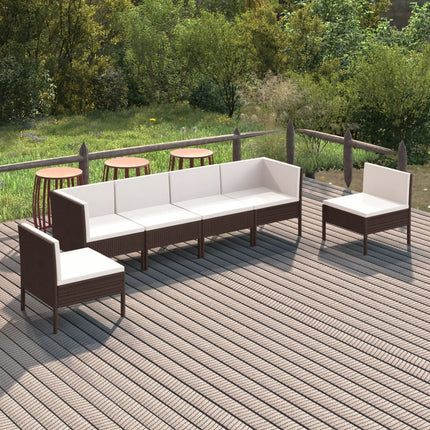 loungesæt til haven 6 dele med hynder polyrattan brun