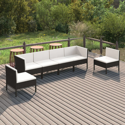 loungesæt til haven 6 dele med hynder polyrattan sort