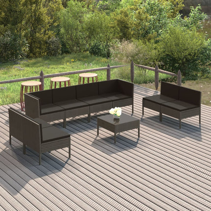 loungesæt til haven 9 dele med hynder polyrattan grå