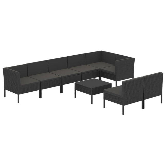 loungesæt til haven 9 dele med hynder polyrattan sort