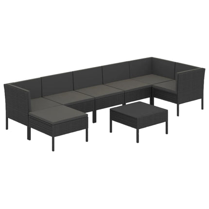 loungesæt til haven 8 dele med hynder polyrattan sort