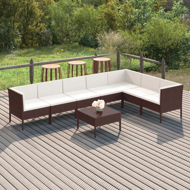 loungesæt til haven 8 dele med hynder polyrattan brun