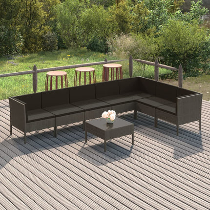 loungesæt til haven 8 dele med hynder polyrattan grå